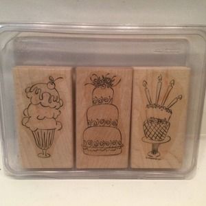 Stampin Up Sweet Treats Set of 3 Mounted Rubber Wood Ready to Use Cake Ice Cream